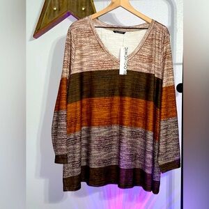 🤎💚🧡NWT Bloomchic Colorblock Heathered Brown Long Sleeve Shirt 22-24 (3X)